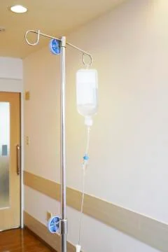 Infusion IV drip saline solution bottle Stock Photos