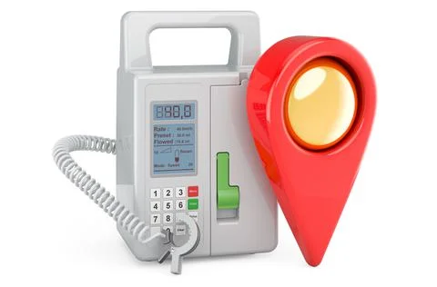 Infusion pump with map pointer. 3D rendering Illustrazione stock