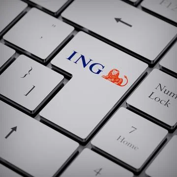 ING logo notebook keycap 3d illustration stock market editorial Stock Photos