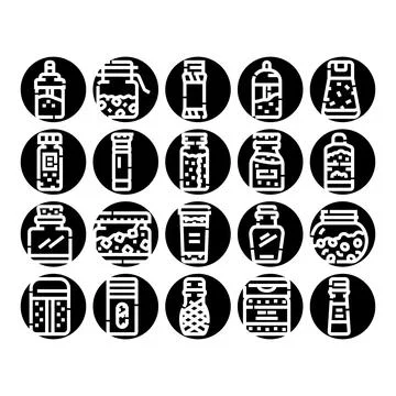 Ingredient and spice jars collection in glyph style Stock Illustration