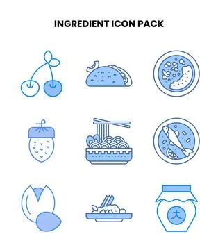 Ingredient Blue Vector Icons Pack Illustrazione stock