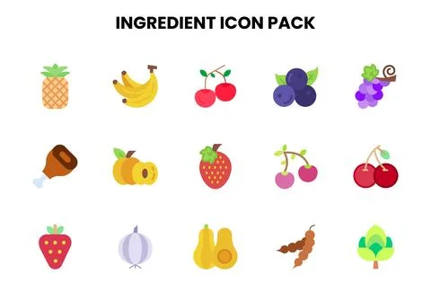 Ingredient Flat Design Icons Pack Stock Illustration