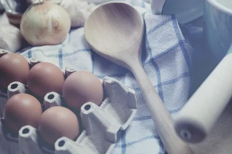 Ingredient in the kitchen with sunlight from the window. Stock Photos