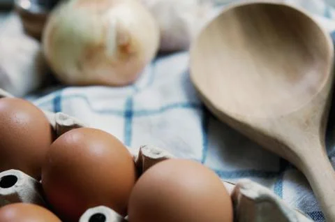 Ingredient in the kitchen with sunlight from the window. Foto stock