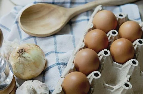 Ingredient in the kitchen with sunlight from the window. Foto stock