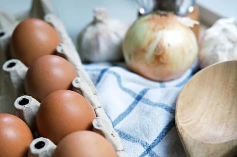 Ingredient in the kitchen with sunlight from the window. Stock Photos