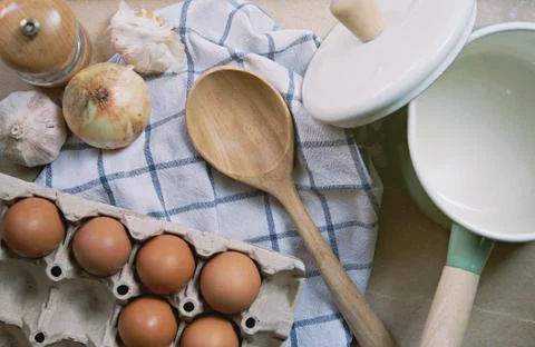 Ingredient in the kitchen with sunlight from the window. Stock Photos