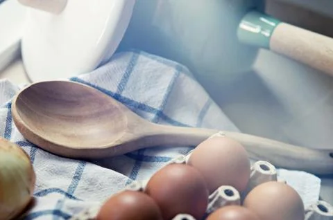 Ingredient in the kitchen with sunlight from the window. Stock Photos