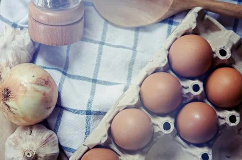 Ingredient in the kitchen with sunlight from the window. Foto stock