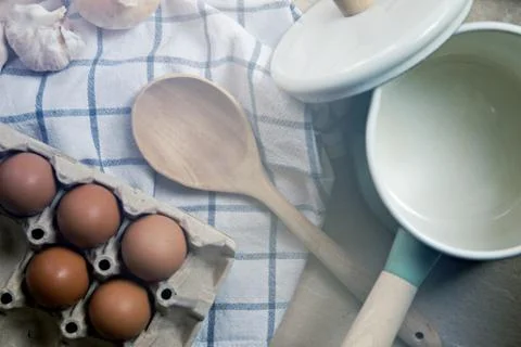Ingredient in the kitchen with sunlight from the window. Stock Photos