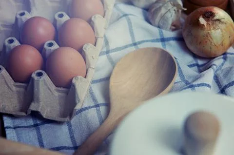 Ingredient in the kitchen with sunlight from the window. Foto stock