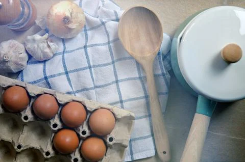 Ingredient in the kitchen with sunlight from the window. Stock Photos