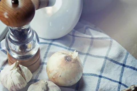 Ingredient in the kitchen with sunlight from the window. Stock Photos