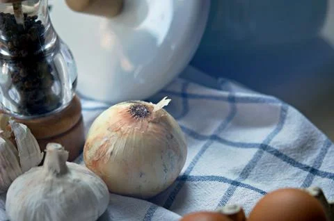 Ingredient in the kitchen with sunlight from the window. Foto stock