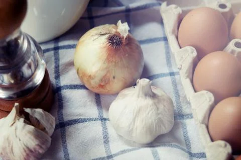 Ingredient in the kitchen with sunlight from the window. Stock Photos