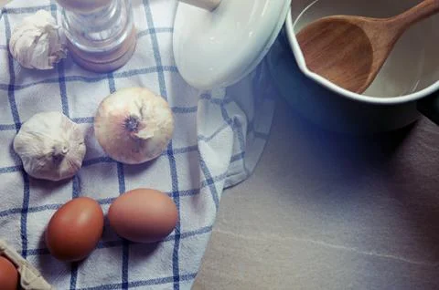 Ingredient in the kitchen with sunlight from the window. Stock Photos