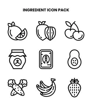 Ingredient Line Set Icons Pack Stock Illustration