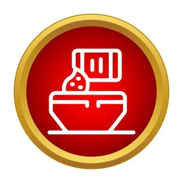 Ingredient pouring into bowl web button flat icon Stock Illustration