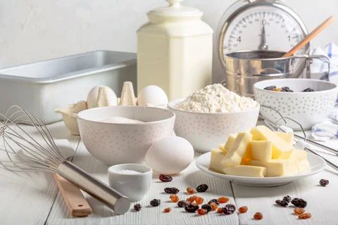 Ingredients and baking tools. Stock Photos