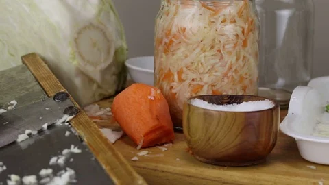 Ingredients and items for pickling cabbage Stock Footage 121746010
