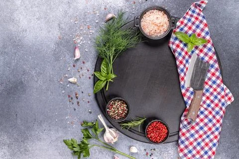 Ingredients and kitchenware preparing a cooking background Stockfoto's