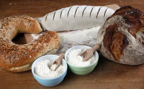 Ingredients for baking on kitchen table Stock Photos