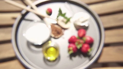 The ingredients for the baking lie on the tray and the camera is approaching Stock Footage 90372799