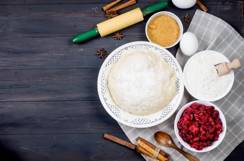 Ingredients for baking pie with cherry 스톡 사진