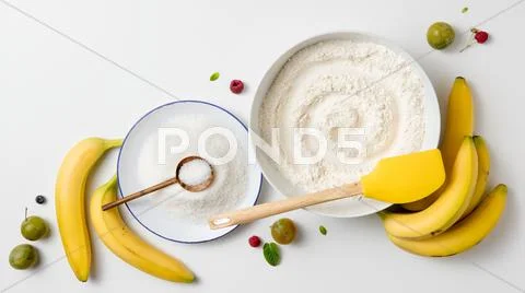 Ingredients for the banana cake Stock Photos