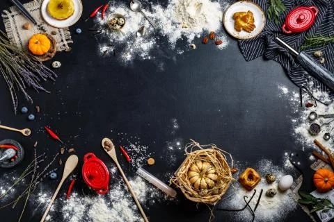 Ingredients on a black background Stock Photos
