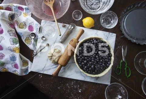 Ingredients for blueberry pie Stock Photos