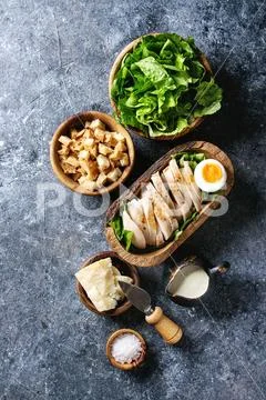 Ingredients for Caesar salad Stock Photos