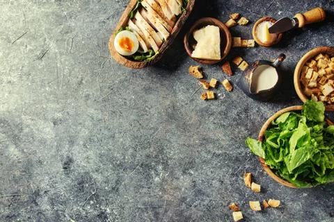 Ingredients for Caesar salad Stock Photos