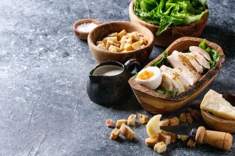 Ingredients for Caesar salad 스톡 사진