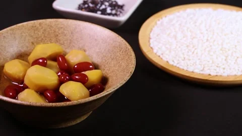 Ingredients for chestnut rice, rotating Stock-Footage 312126380