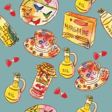 Ingredients for cooking, seamless pattern, vector illustration Illustrazione stock