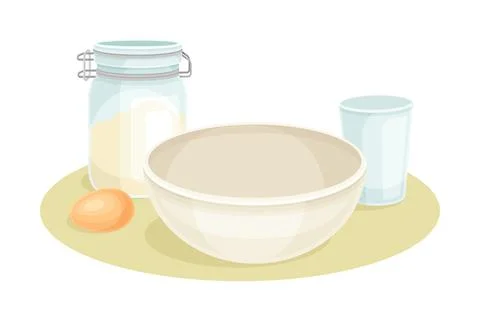 Ingredients for dough cooking. Bakery process, kneading pastry for cookies 스톡 일러스트
