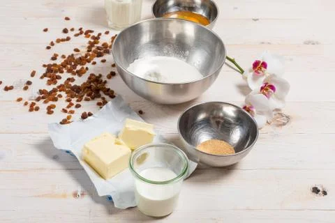 Ingredients for Dough. The process of making dough for Easter Stock Photos
