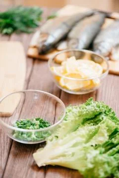 Ingredients for fish dish. Stock Photos