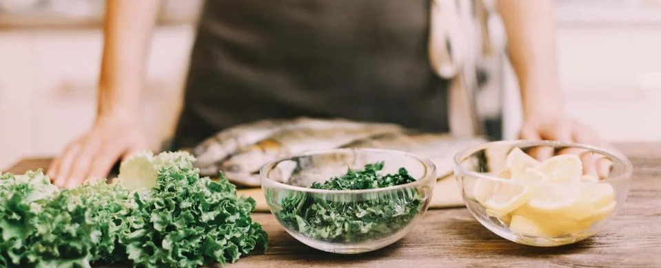 Ingredients for fish dish. Stock Photos