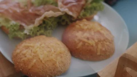 The ingredients of the Green tomato burger on the table Stock Footage 257578904