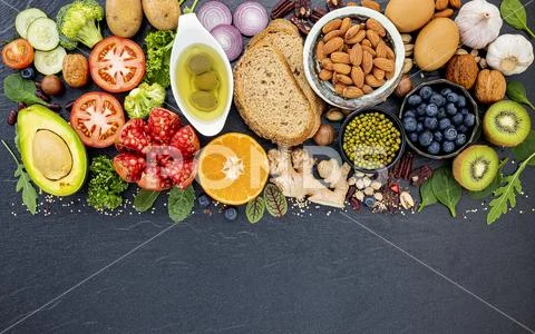 Ingredients for the healthy foods selection. The concept of healthy food set Stock-Fotos