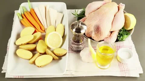 Ingredients for herb chicken with vegetables Video stock 24671252