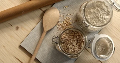 Ingredients in jars Video stock 84712642