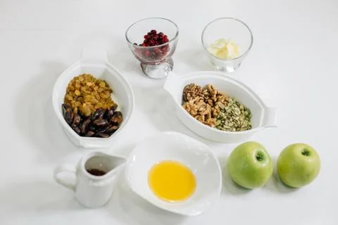 Ingredients on the kitchen white table Stock Photos