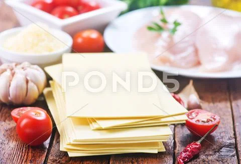 Ingredients for lasagna Stock Photos