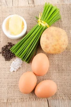 Ingredients to make an omelette Stock Photos