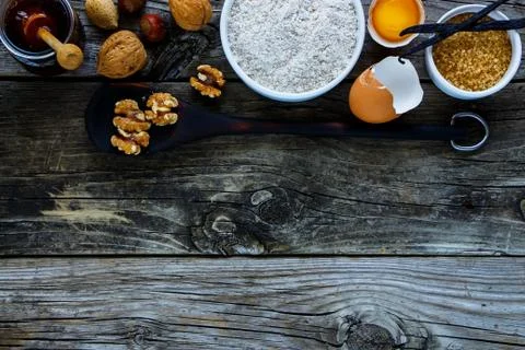 Ingredients for making cake Stock Photos