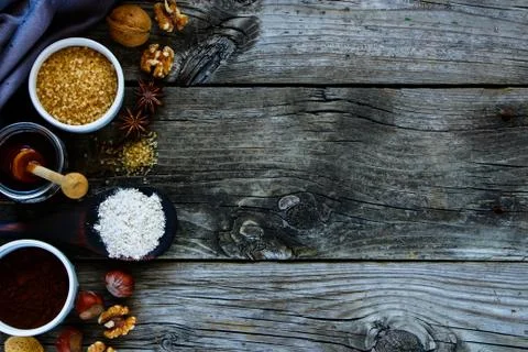 Ingredients for making cake Stock Photos