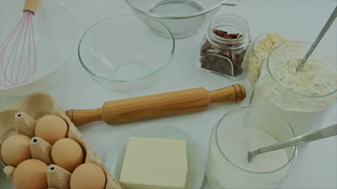 Ingredients for making dough on the table. Selective focus. Stock Footage 170696594